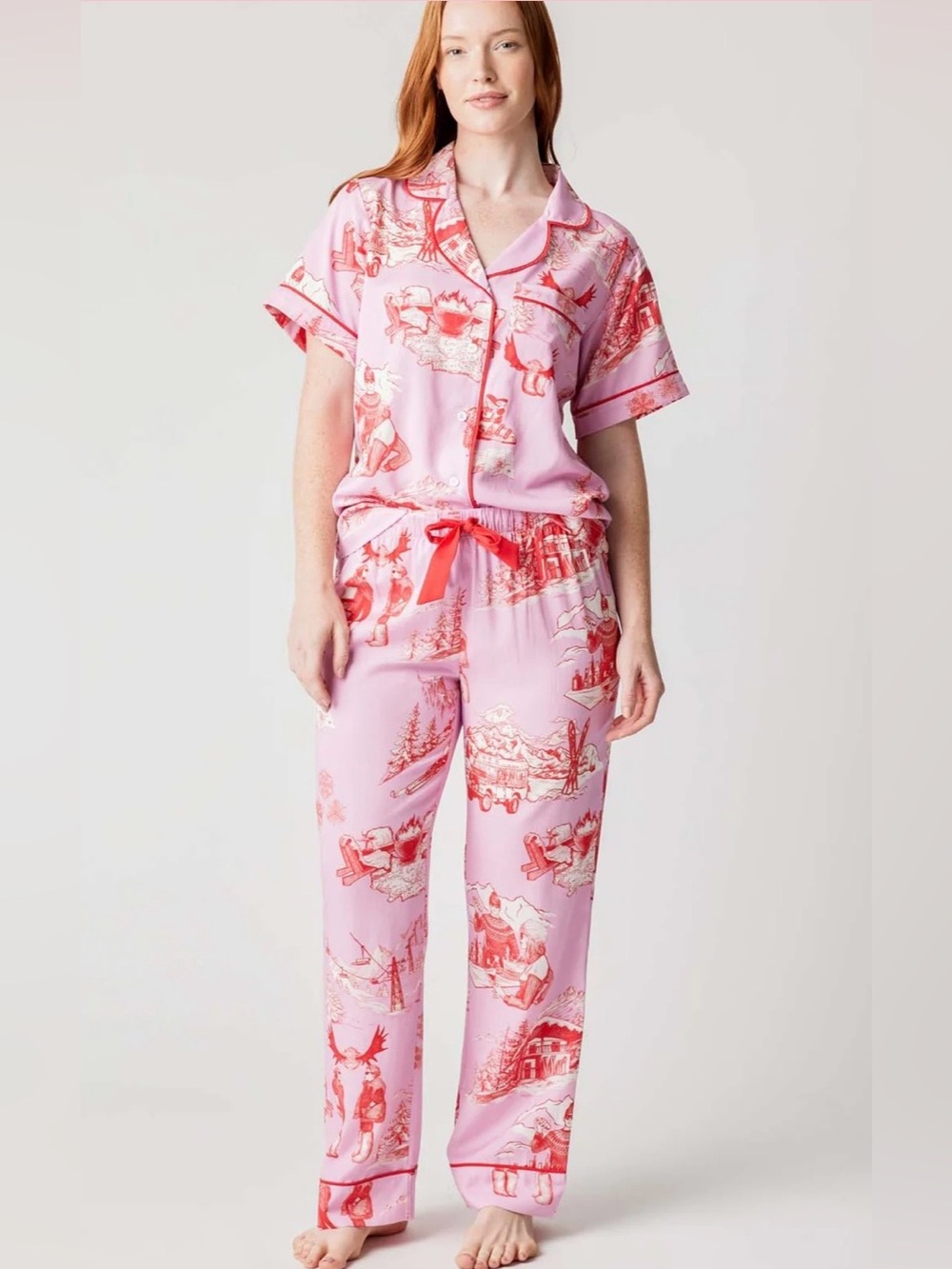 Katie Kime Apres Ski Toile Short Sleeve Top & Pant Set NWT $129 Size Large